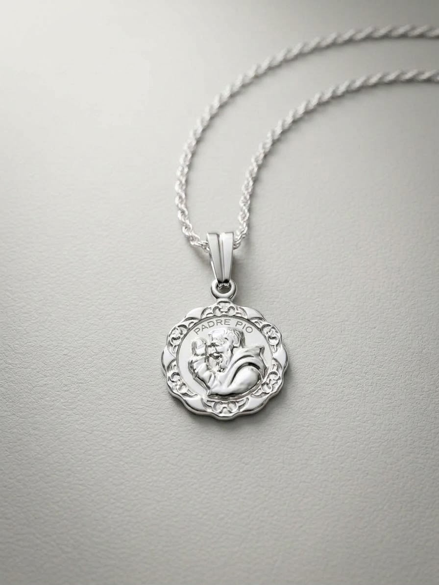 Collana in Argento 925 con Medaglia Padre Pio 42 cm | CM Silver Jewels