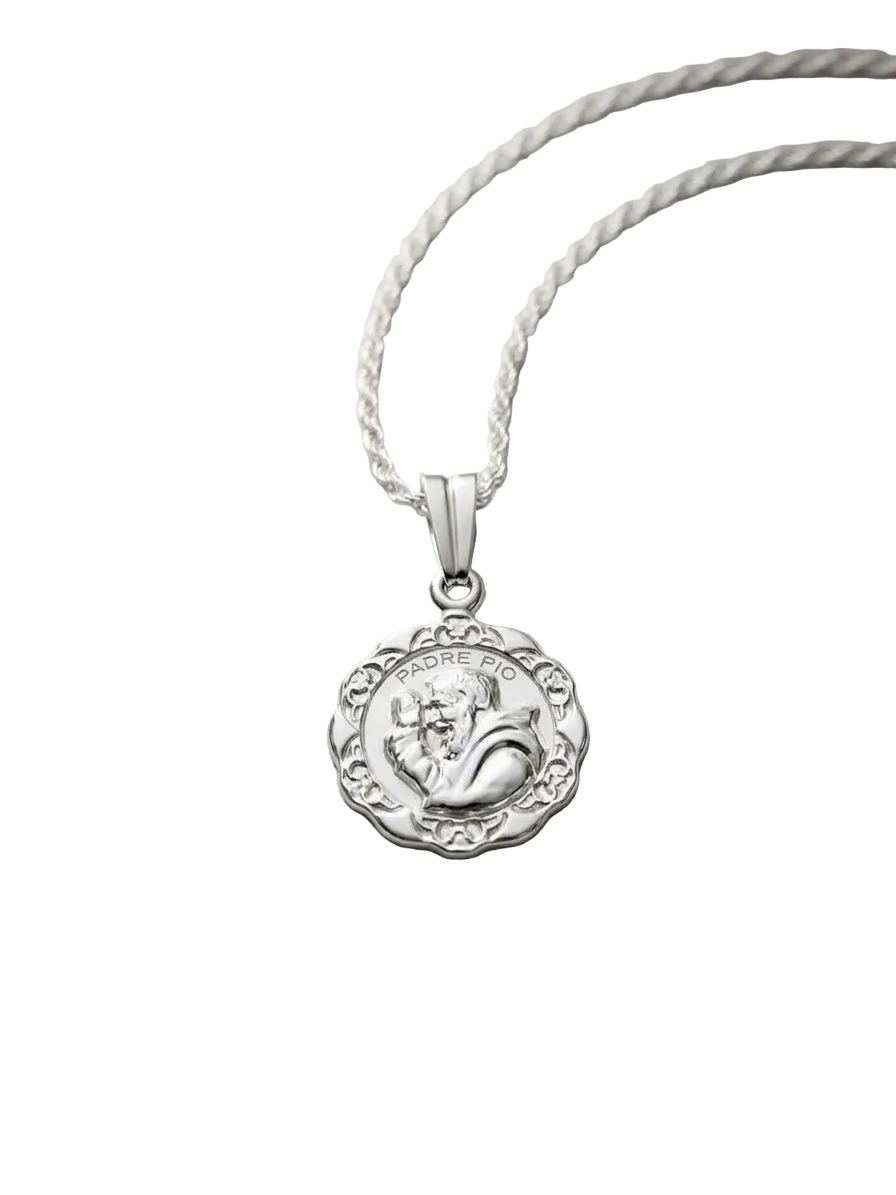 Collana in Argento 925 con Medaglia Padre Pio 42 cm | CM Silver Jewels