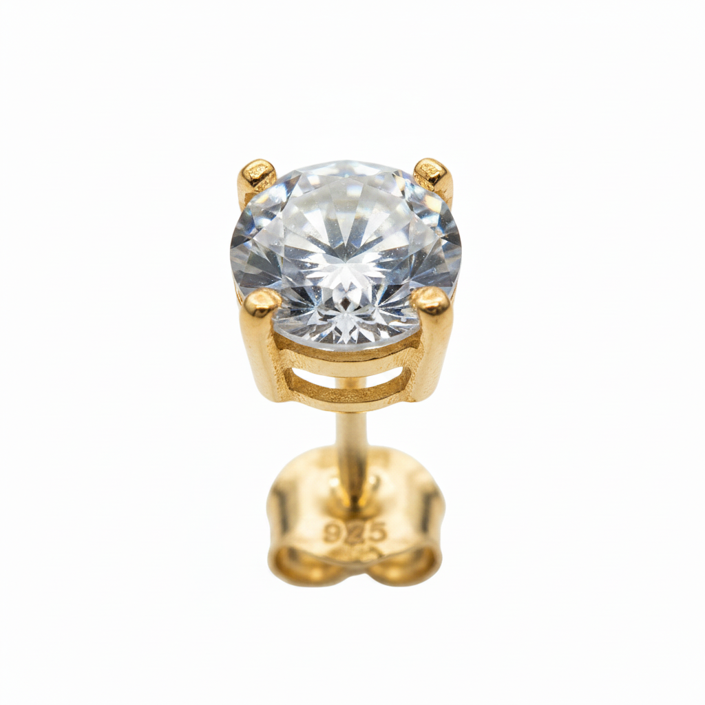 Boucles d'oreilles Puces d'Oreilles en Argent 925 Plaqué Or avec Zircon | CM Silver Jewels