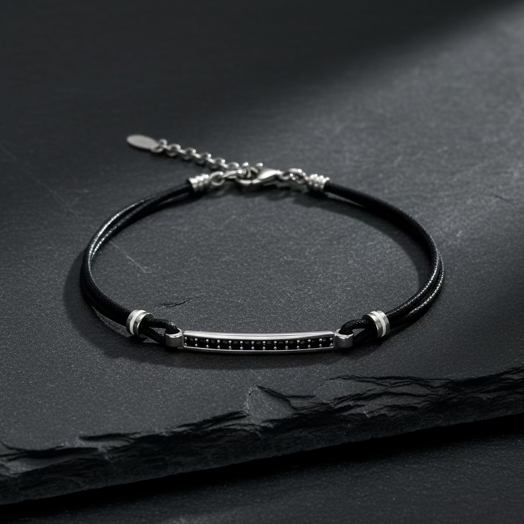 Bracelet en Argent 925 avec Cordon et Barre Zircons – 4 Couleurs | CM Silver Jewels