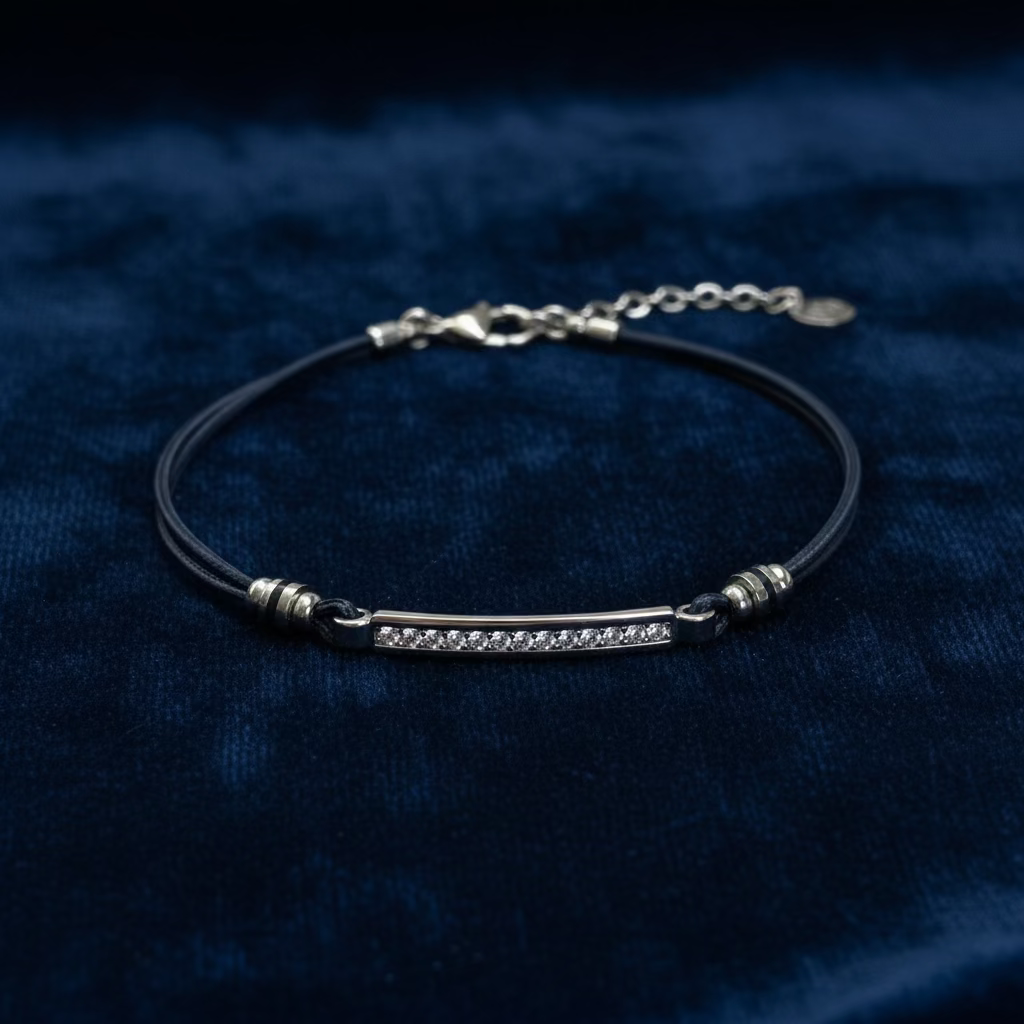 Bracciale in Argento 925 con Cordino e Barra Zirconi – 4 Colori | CM Silver Jewels