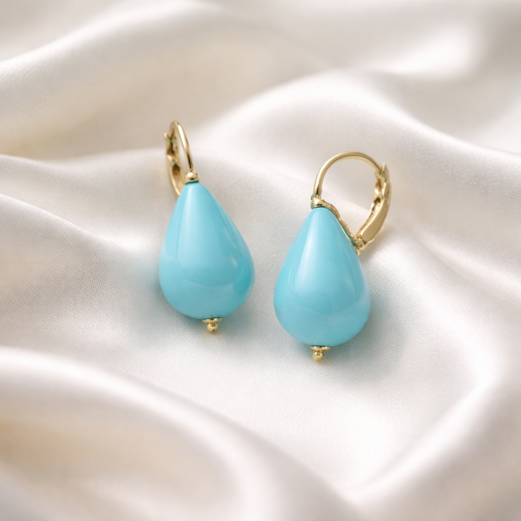 925 Sterling Silver Gold Plated Teardrop Dangle Earrings with Turquoise – 3 cm | CM Silver Jewels