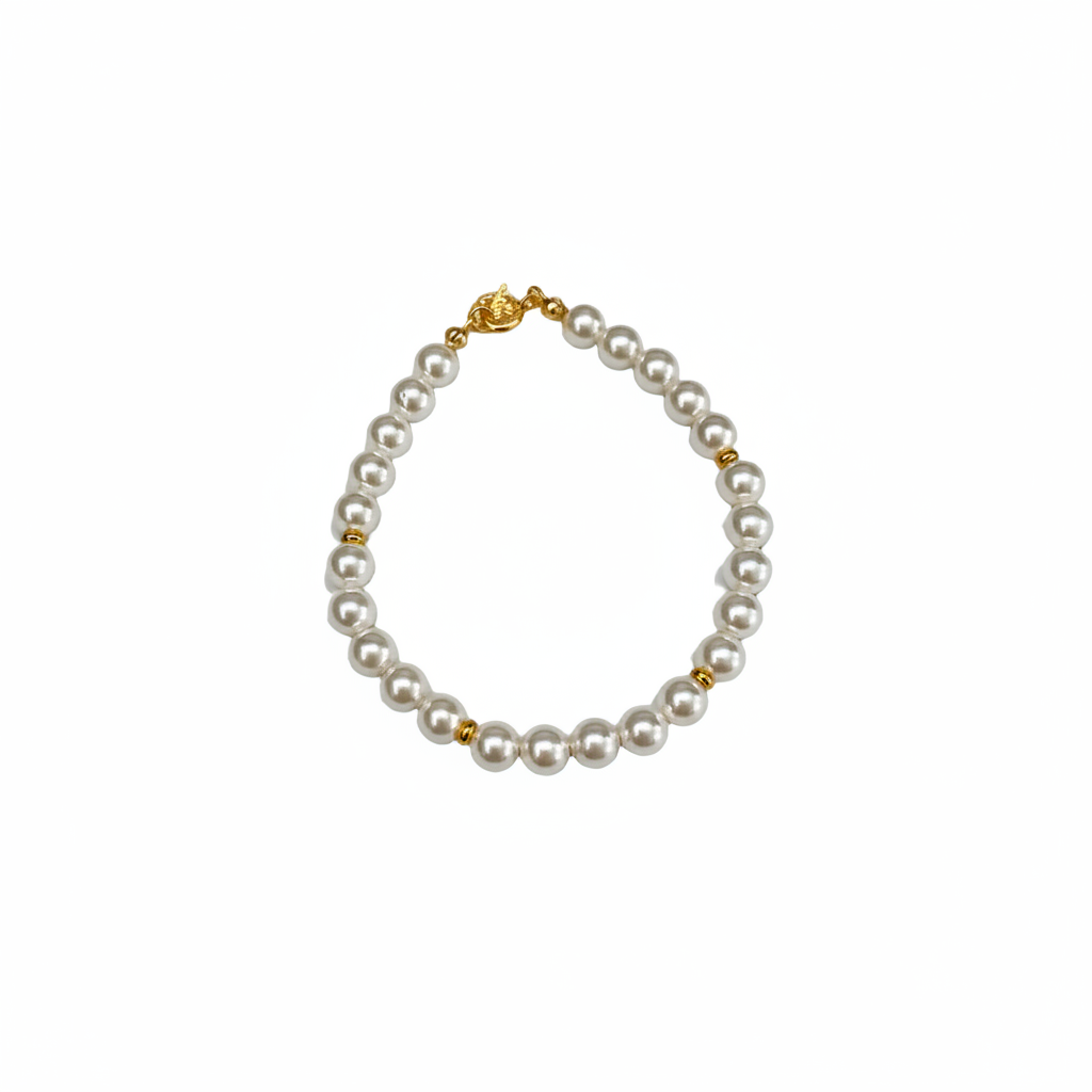 Bracciale con Perle e Dettagli Dorati in Argento 925 – 18 cm | CM Silver Jewels