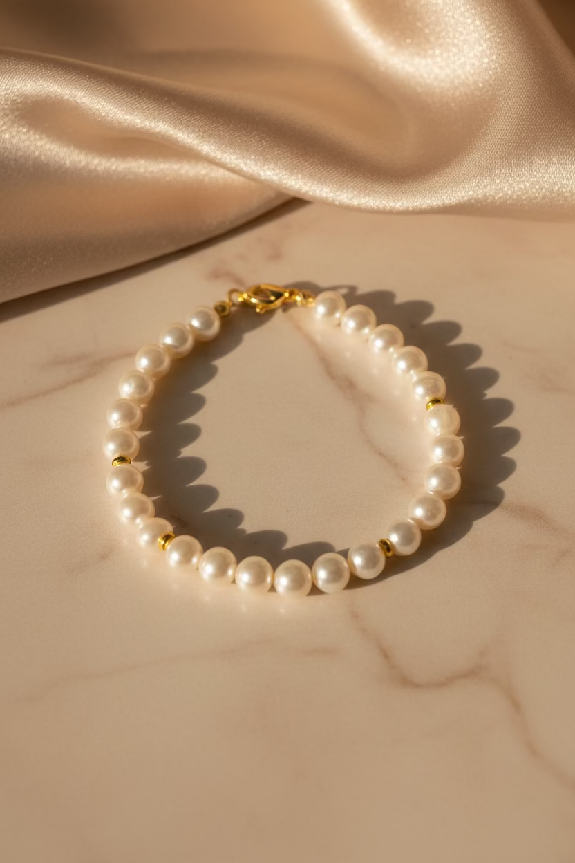 Bracciale con Perle e Dettagli Dorati in Argento 925 – 18 cm | CM Silver Jewels