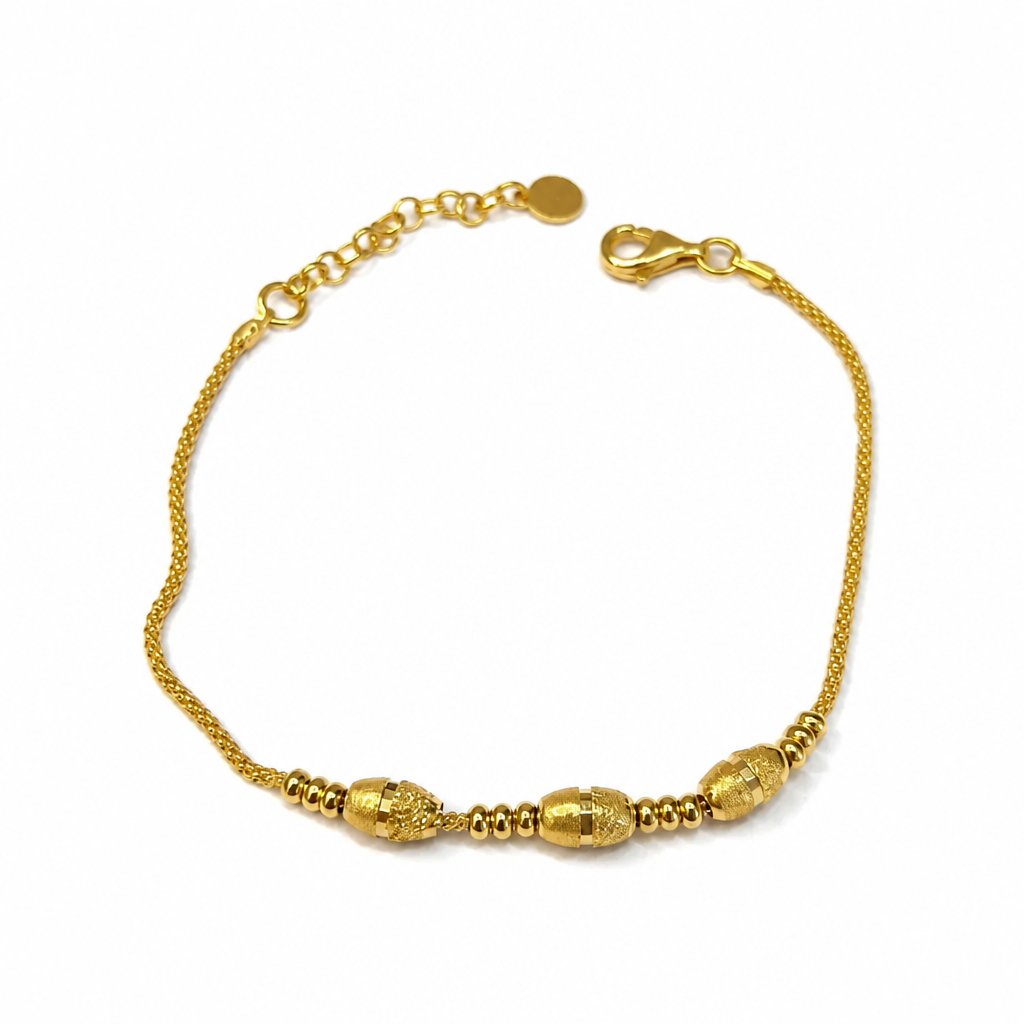 Bracciale Donna in Argento 925 Placcato Oro con Sfere Lavorate – 23 cm Regolabile | CM Silver Jewels