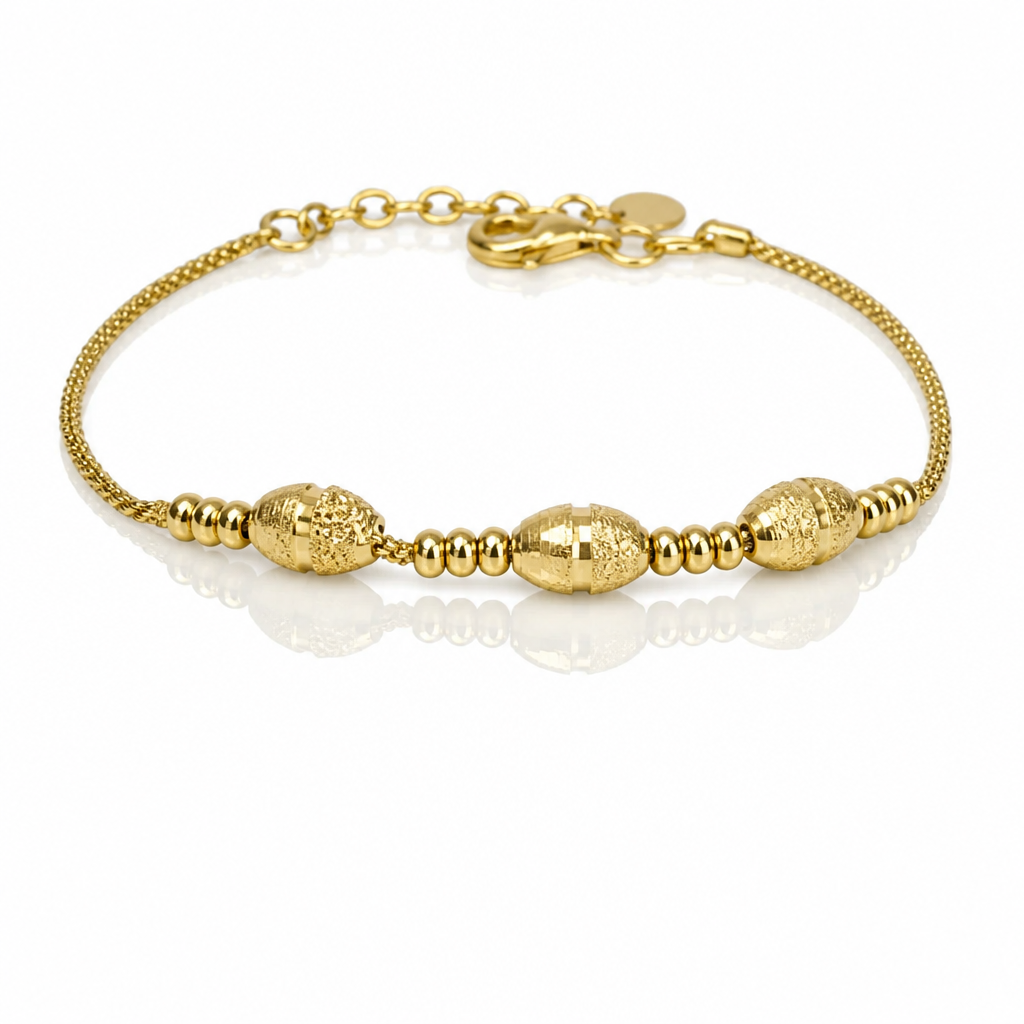 Bracciale Donna in Argento 925 Placcato Oro con Sfere Lavorate – 23 cm Regolabile | CM Silver Jewels