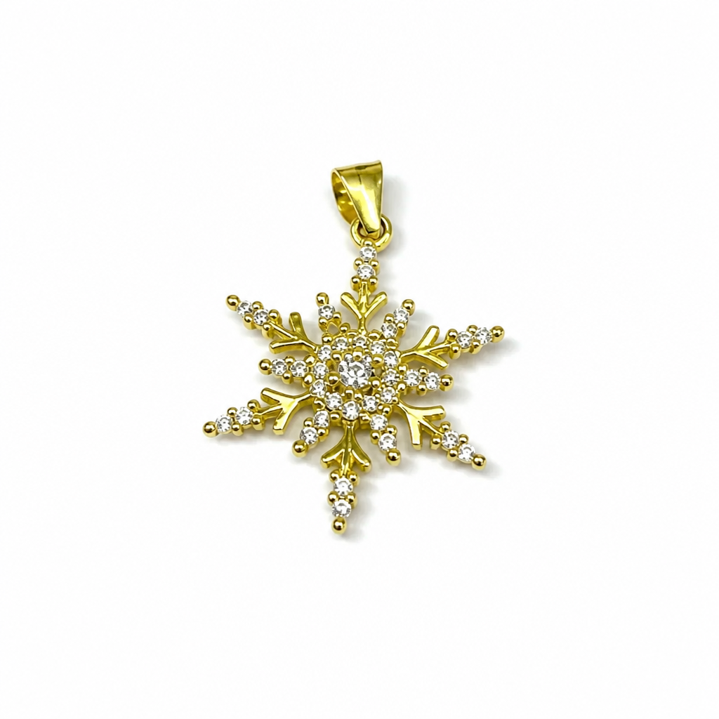 Gold Plated 925 Sterling Silver Necklace with Snowflake Pendant and Zircons – 42 cm Women | CM Silver Jewels