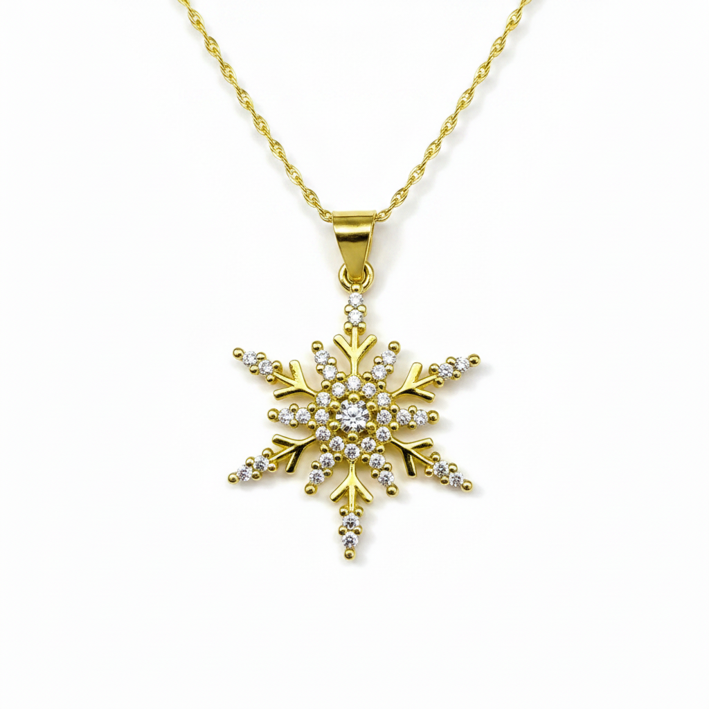 Gold Plated 925 Sterling Silver Necklace with Snowflake Pendant and Zircons – 42 cm Women | CM Silver Jewels