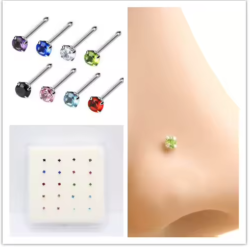 Piercing Naso Punto Luce Colorato in Argento 925 – 1 cm | CM Silver Jewels
