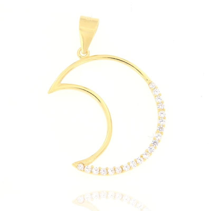 Pendentif Lune Croissant en Argent 925 avec Zircons – 3 cm | CM Silver Jewels