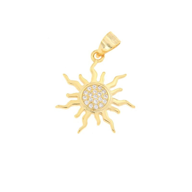 Ciondolo Sole in Argento 925 Placcato Oro con Zirconi Bianchi Pavé | CM Silver Jewels