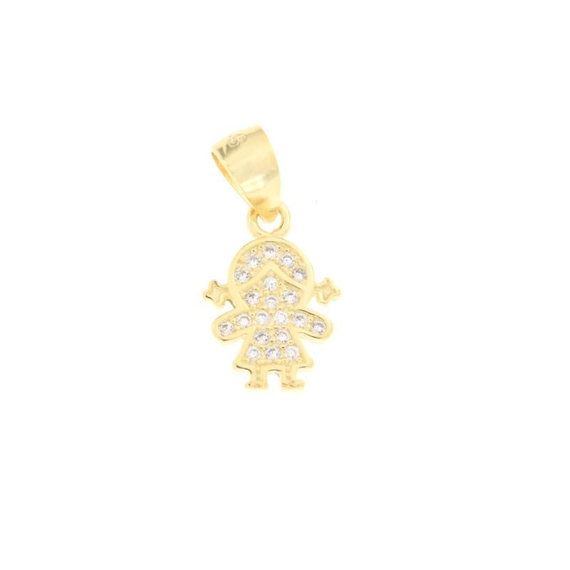 Pendentif Fillette en Argent 925 Doré avec Zircons – 2 cm | CM Silver Jewels