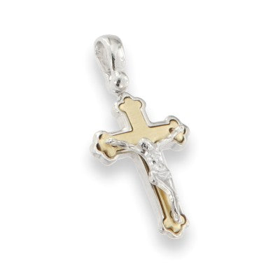 Ciondolo Crocifisso Bicolore in Argento 925 e Oro – Cristo in Rilievo | CM Silver Jewels