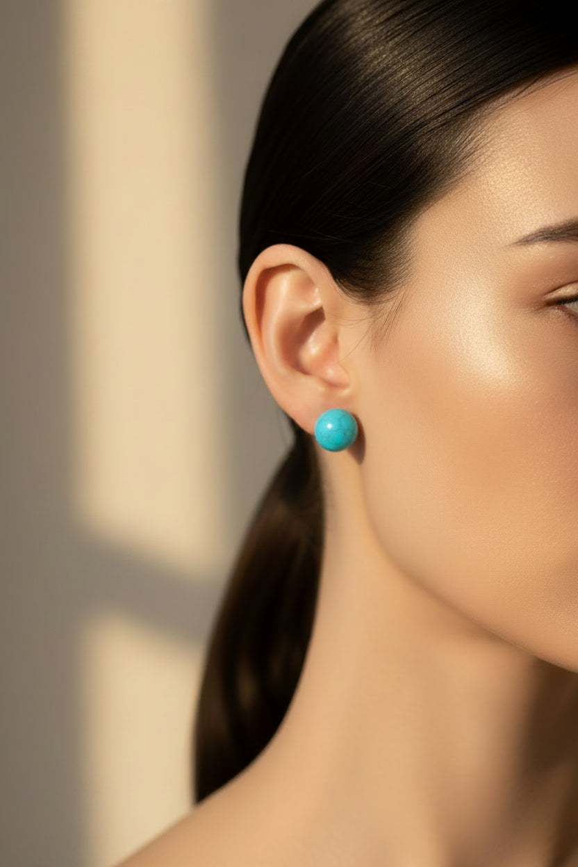 925 Sterling Silver Turquoise Stone Earrings – Size 0.9 cm / 0.6 cm | CM Silver Jewels