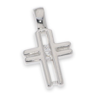 Ciondolo Croce Traforata in Argento 925 con Zirconi Bianchi – Design Geometrico | CM Silver Jewels