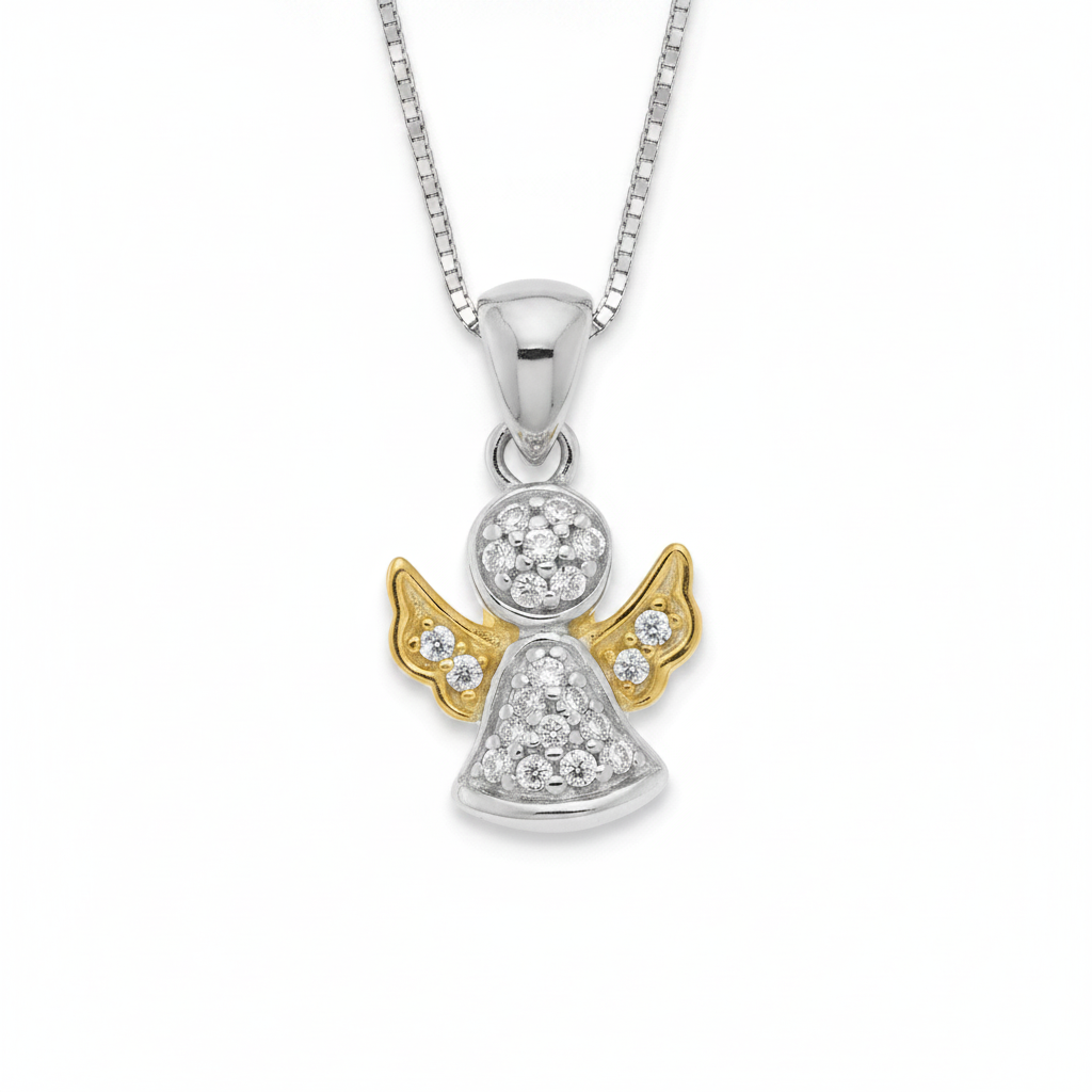 Collana Angelo in Argento 925 con Zirconi Bianchi – Maglia Veneziana 45 cm | CM Silver Jewels