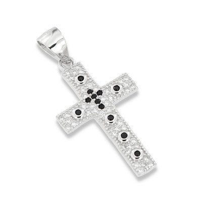 Ciondolo Croce in Argento 925 con Zirconi Neri – Lavorazione Microincastonata | CM Silver Jewels
