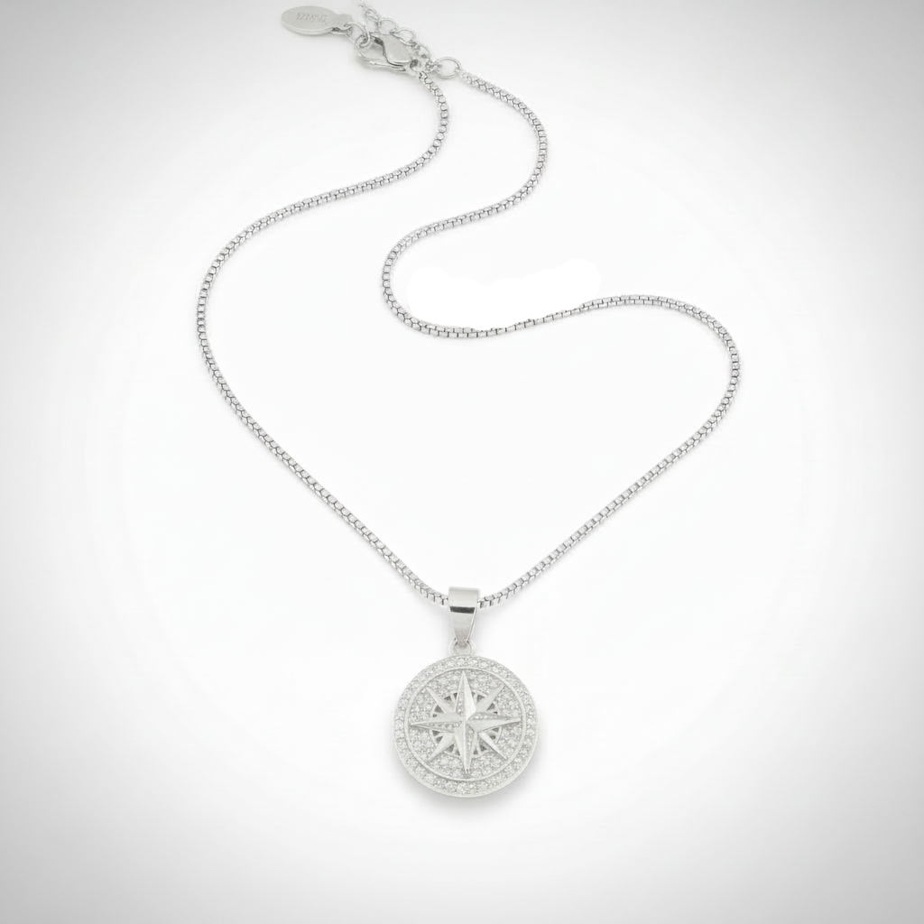 Collana con Ciondolo Rosa dei Venti in Argento 925 – Catenina Veneziana 50 cm | CM Silver Jewels