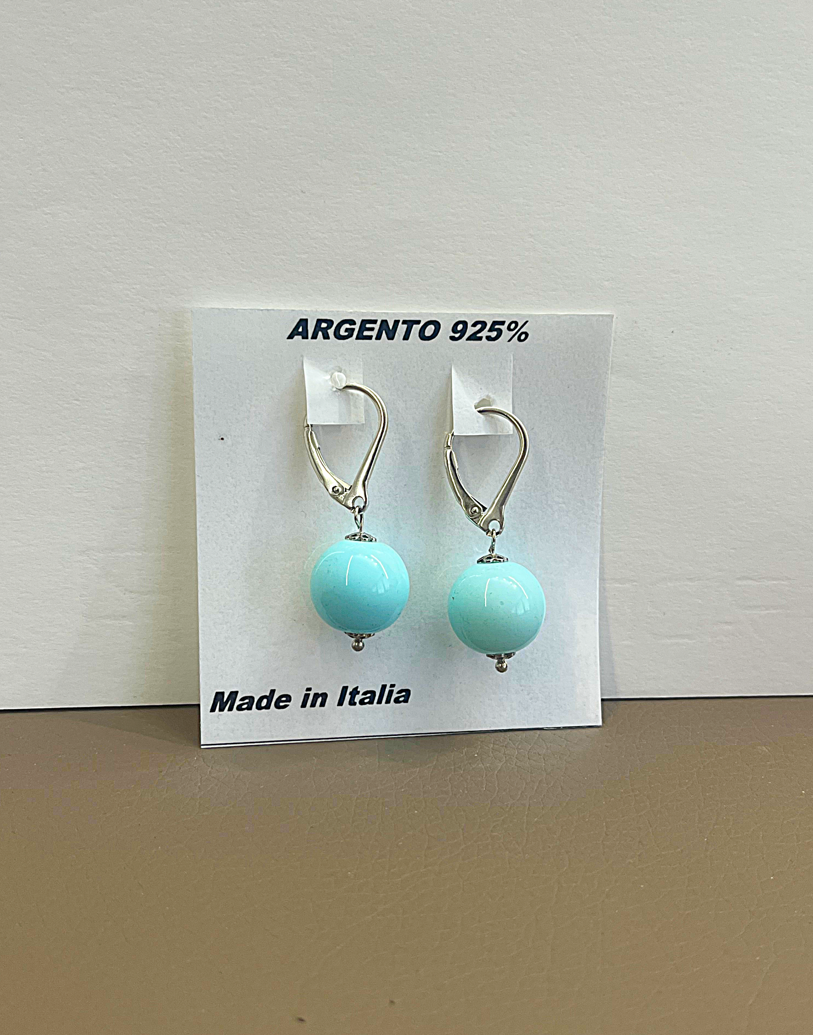 Orecchini Donna in Argento 925 con Pasta di Turchese Azzurra – Pendenti Eleganti con Sfera Lucida, Chiusura a Monachella