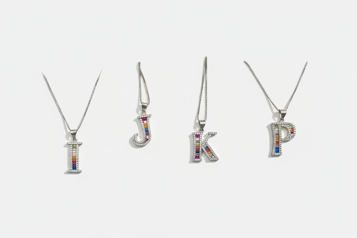 Collana con lettera o vocale in Argento 925 Rainbow