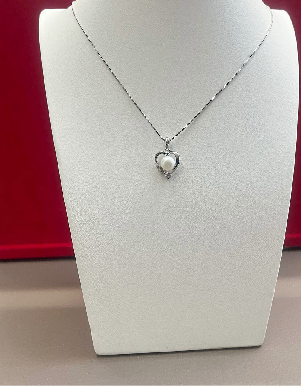 Collier en argent 925 en forme de cœur et de perle