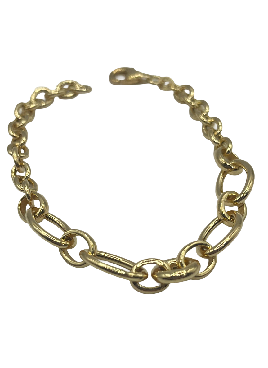Bracelet pour femme fait main en argent 925 plaqué or – Élégant maillons ovales alternés