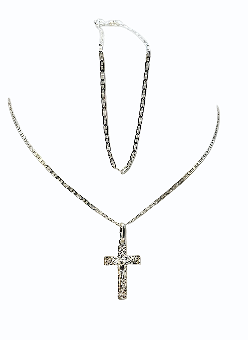 Set Uomo in Argento 925 – Collana con Croce e Bracciale Coordinato