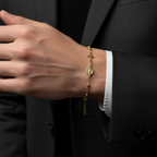 Bracciale Rosario in Argento 925 Placcato Oro Giallo con Croce e Medaglietta – Regolabile 16–21 cm