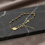 Bracciale Rosario in Argento 925 Placcato Oro Giallo con Croce e Medaglietta – Regolabile 16–21 cm