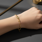 Bracciale Rosario in Argento 925 Placcato Oro Giallo con Croce e Medaglietta – Regolabile 16–21 cm