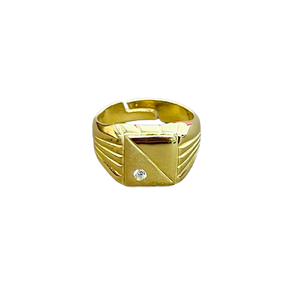 Bague en argent 925 plaqué or avec détails géométriques et zircon