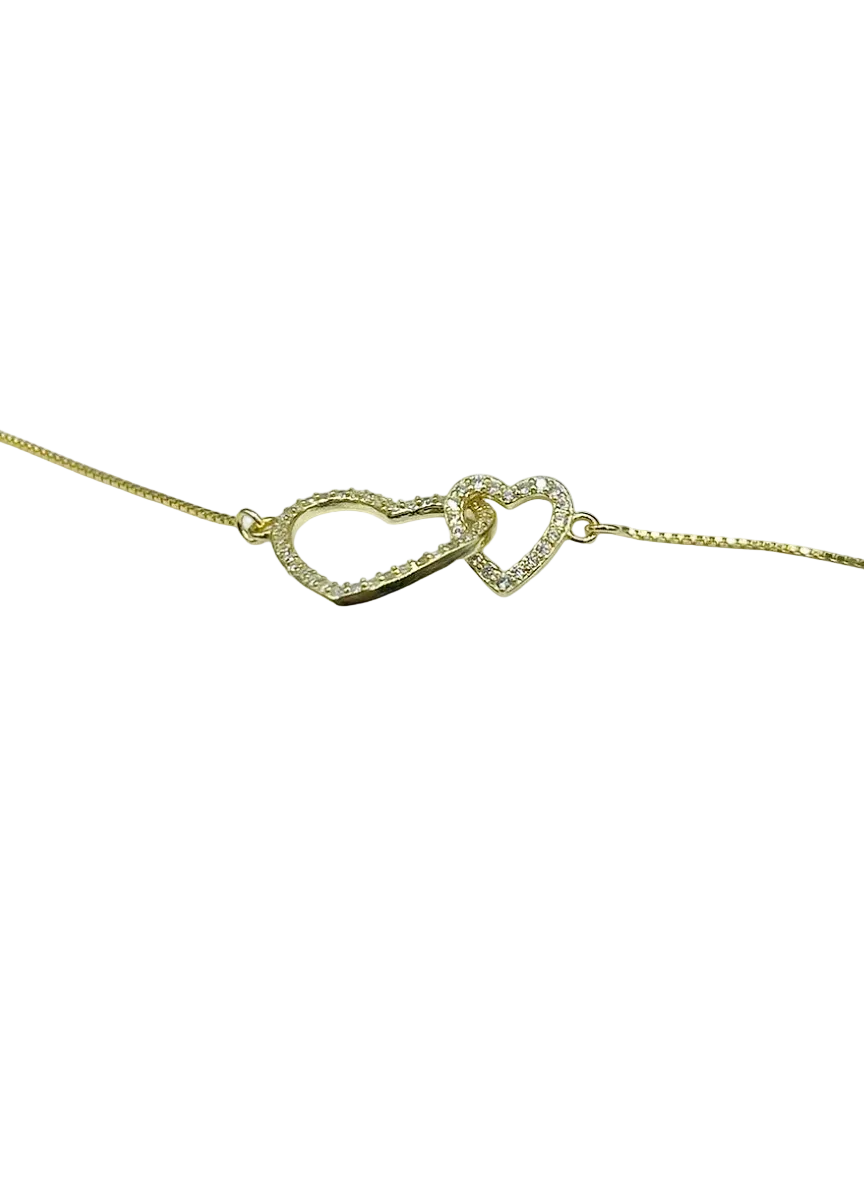 Bracciale in Argento 925 Placcato Oro con Doppio Cuore Intrecciato