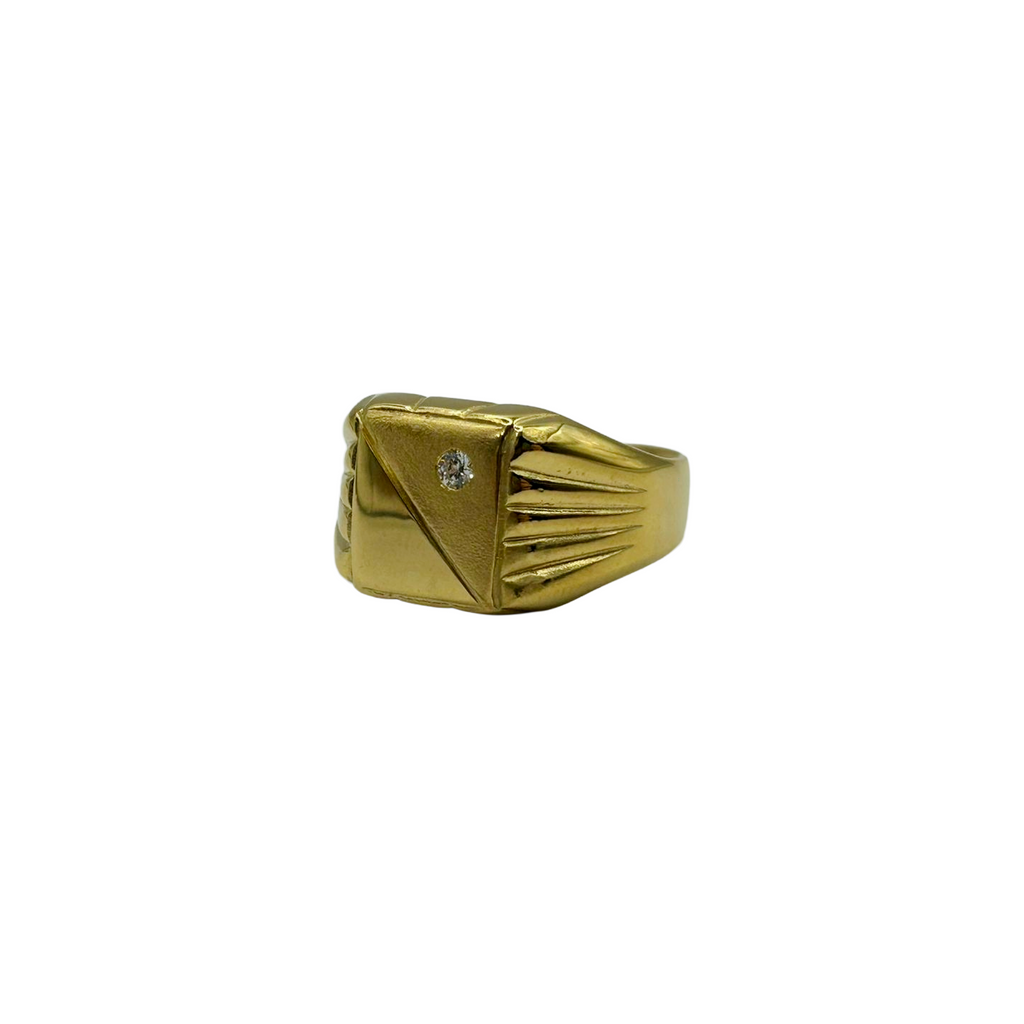 Bague en argent 925 plaqué or avec détails géométriques et zircon