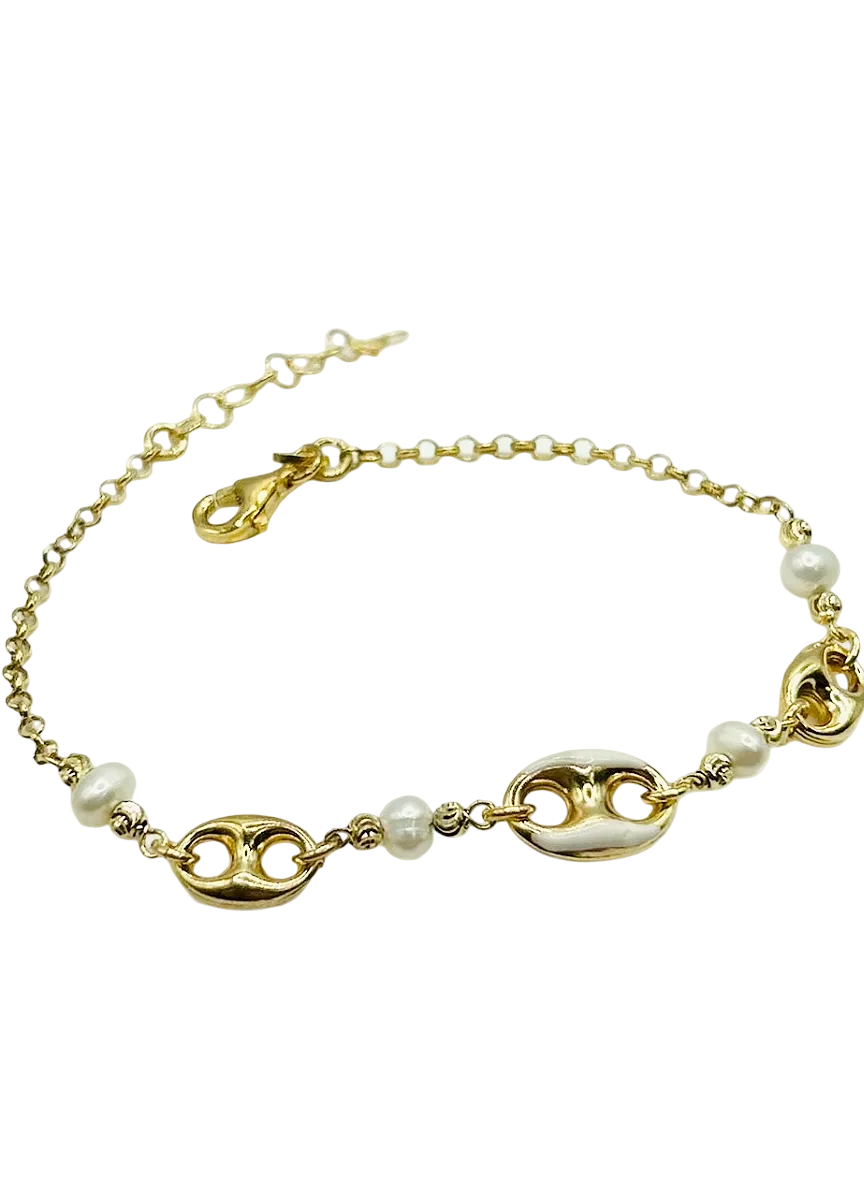 Bracciale in Argento 925 con Perle di Vetro – Eleganza e Stile Regolabile (Bianco, Nero, Marrone, Azzurro)