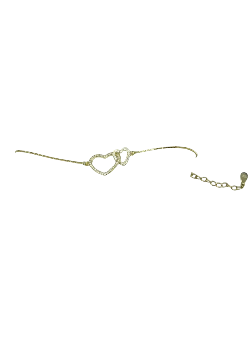 Bracciale in Argento 925 Placcato Oro con Doppio Cuore Intrecciato