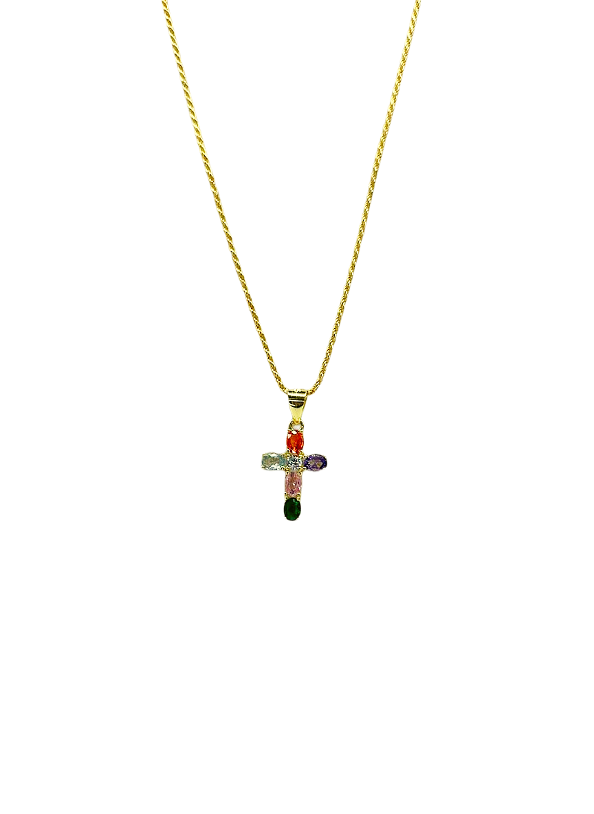 Collana in argento 925 con croce multicolore