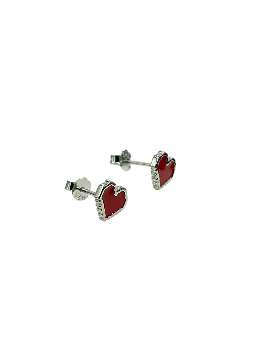 925 Silver Heart Earrings with Red Enamel