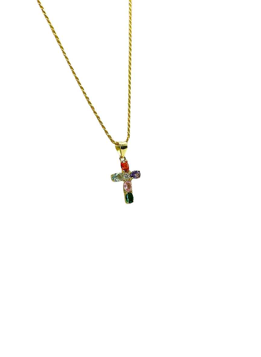 Collana in argento 925 con croce multicolore