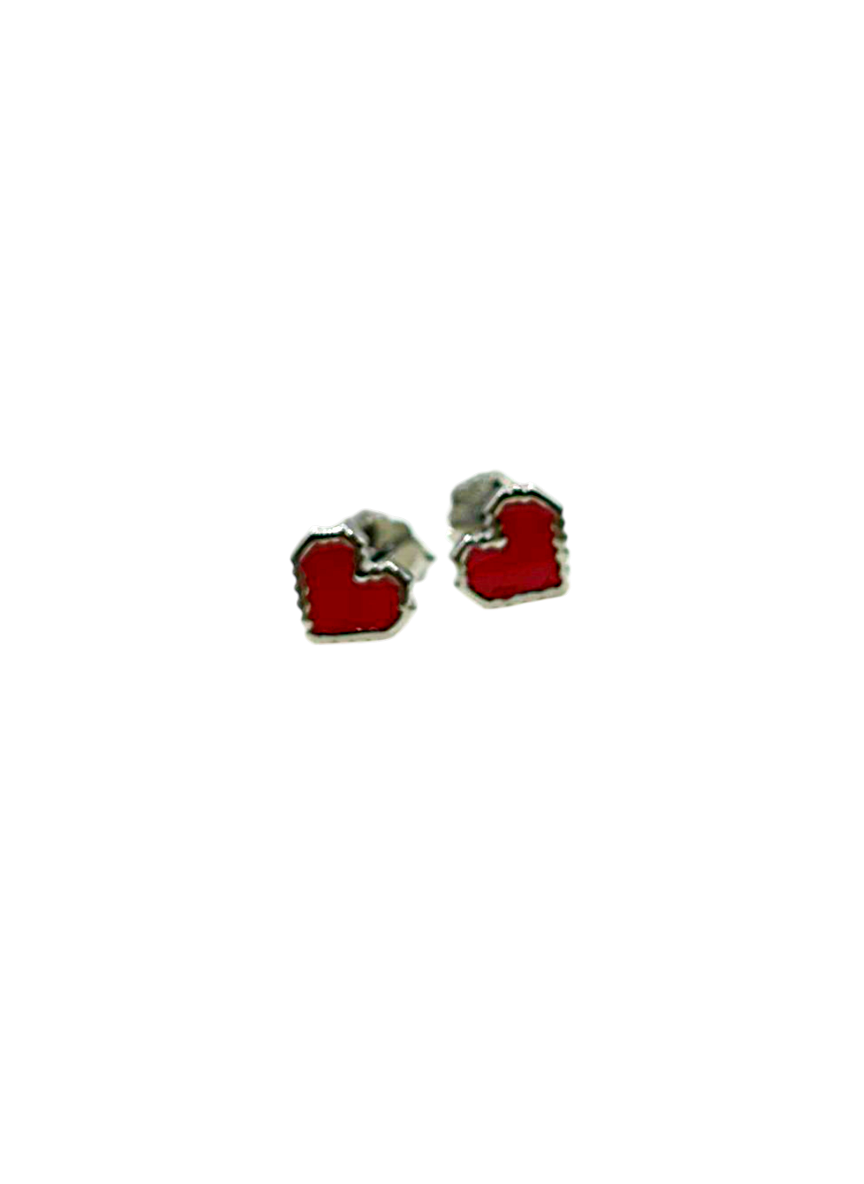925 Silver Heart Earrings with Red Enamel