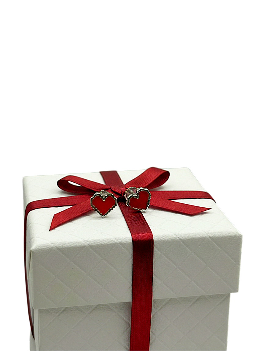 925 Silver Heart Earrings with Red Enamel