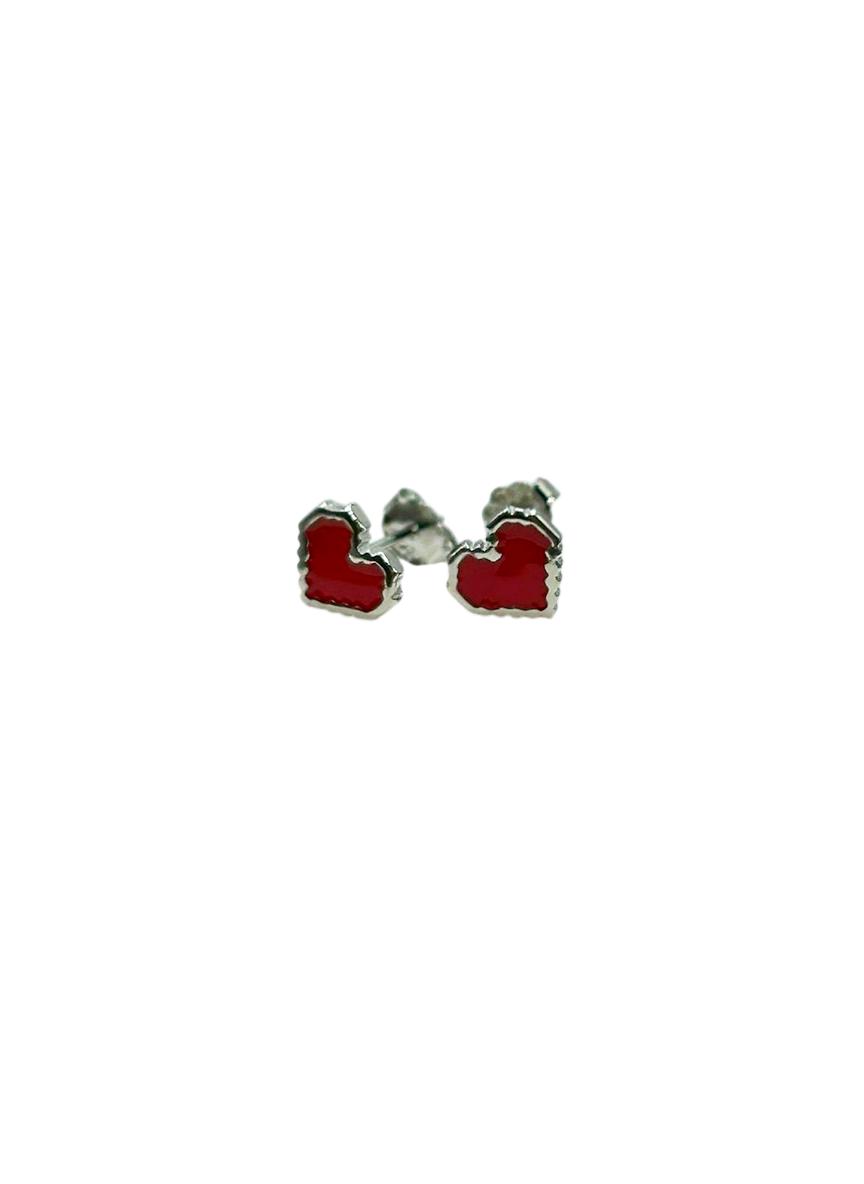925 Silver Heart Earrings with Red Enamel