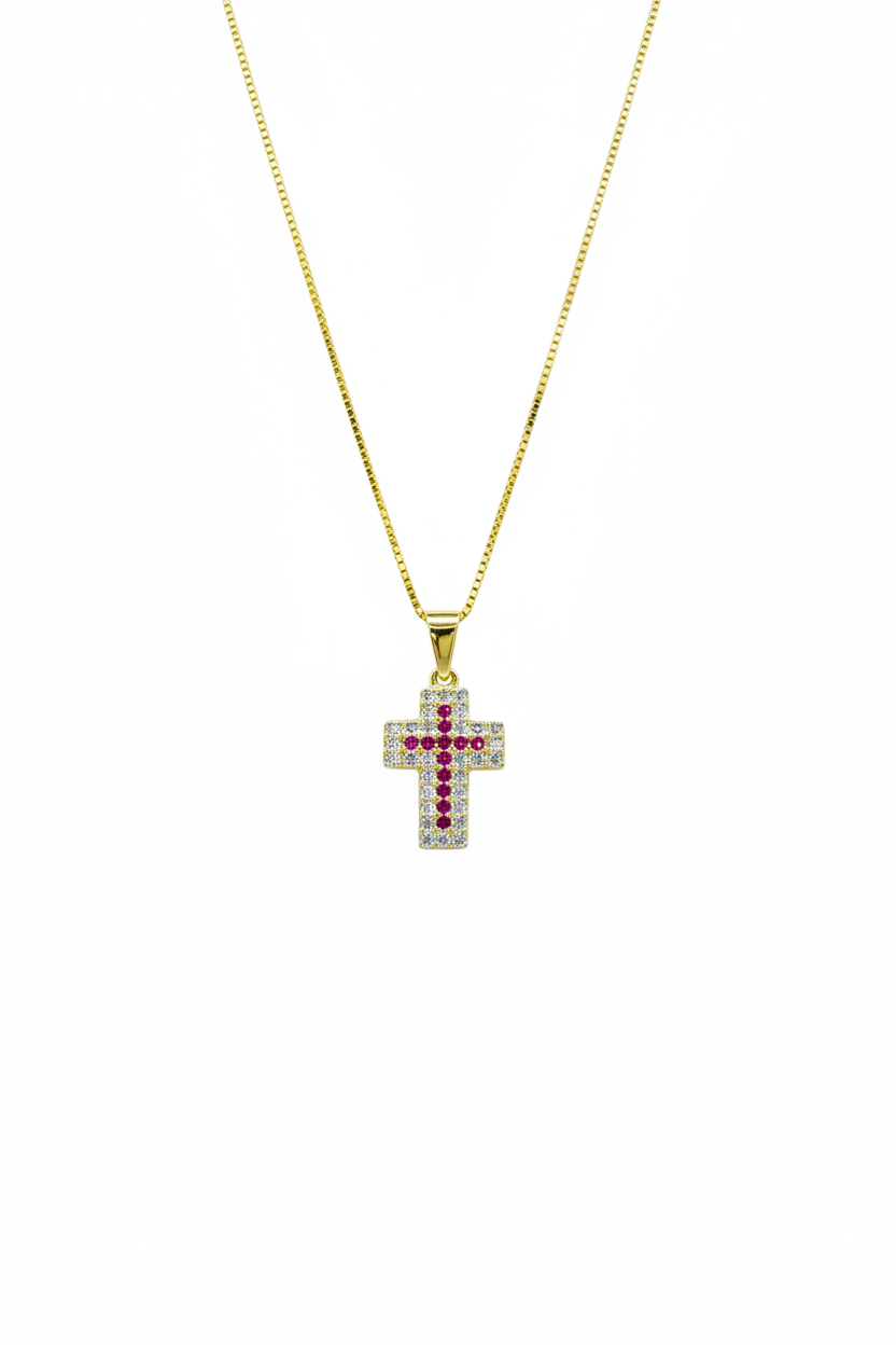 Collana in argento 925 con ciondolo a croce con zirconi colorati