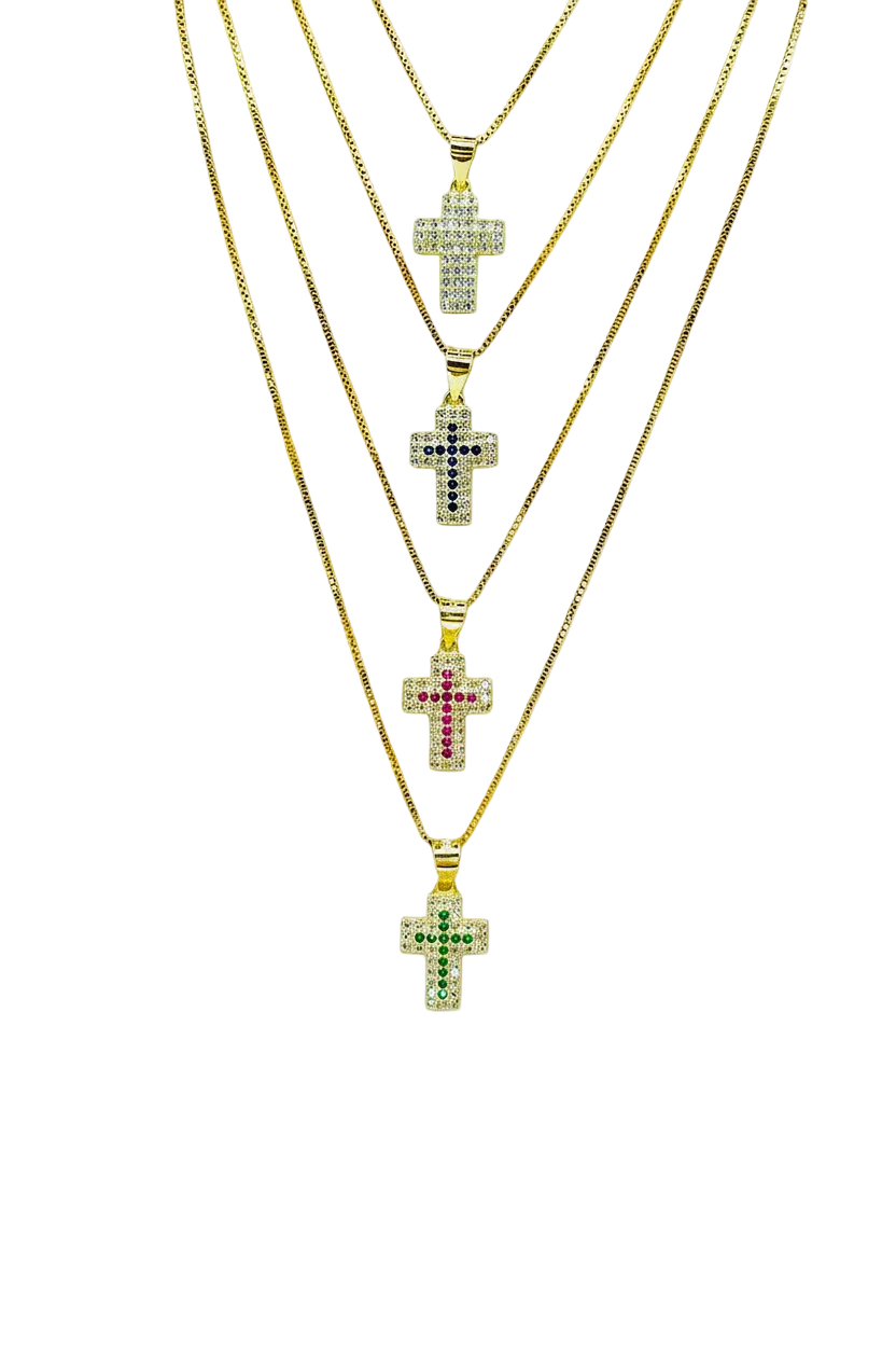 Collana in argento 925 con ciondolo a croce con zirconi colorati - CM Silver Jewels