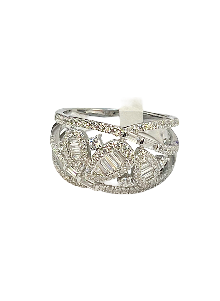 925 Silver Ring with Baguette-Cut White Zirconia and Pavé