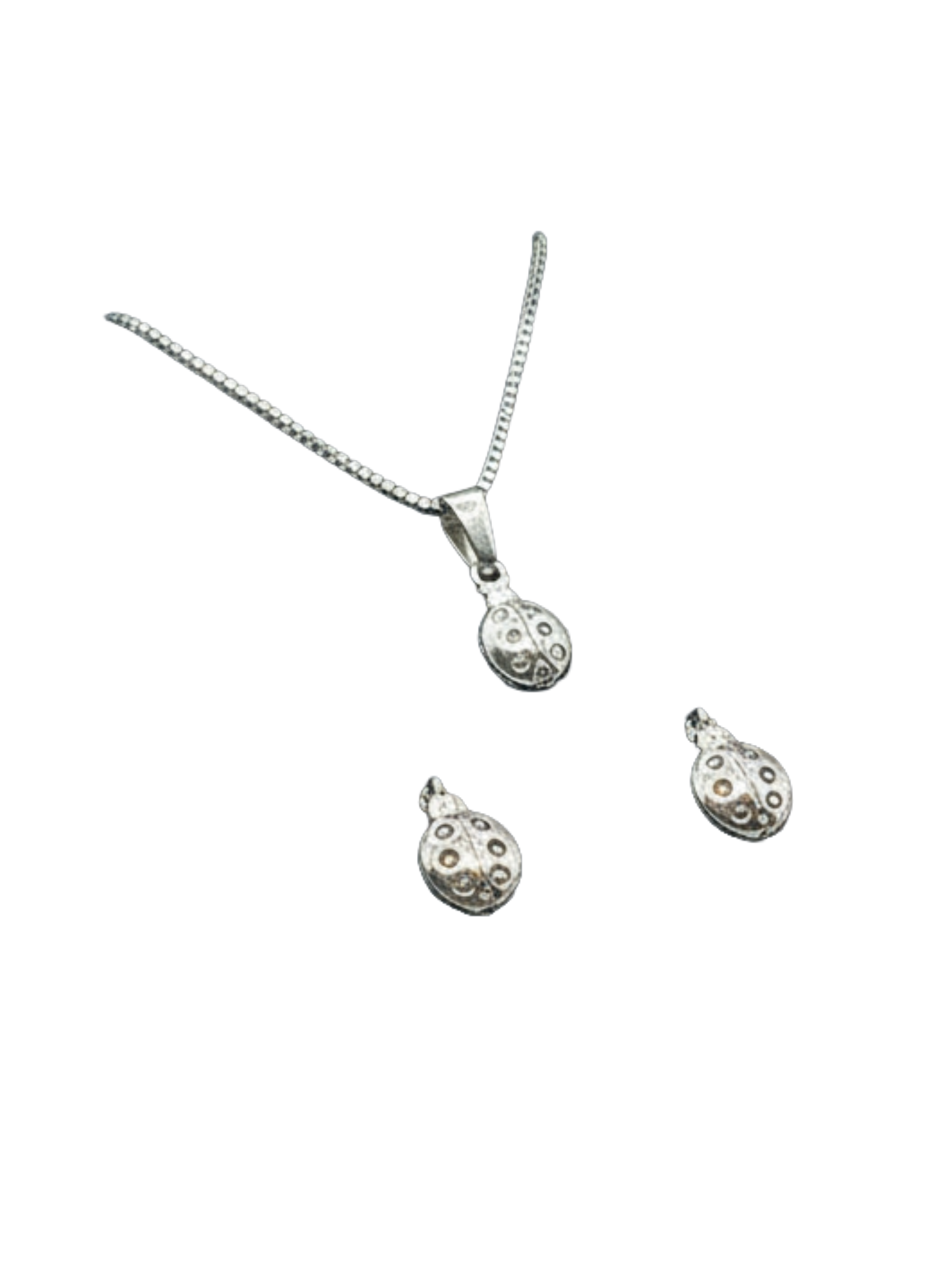 Women's 925 Silver Jewelry Set – 40cm Ladybug Pendant Necklace + Ladybug Hoop Earrings