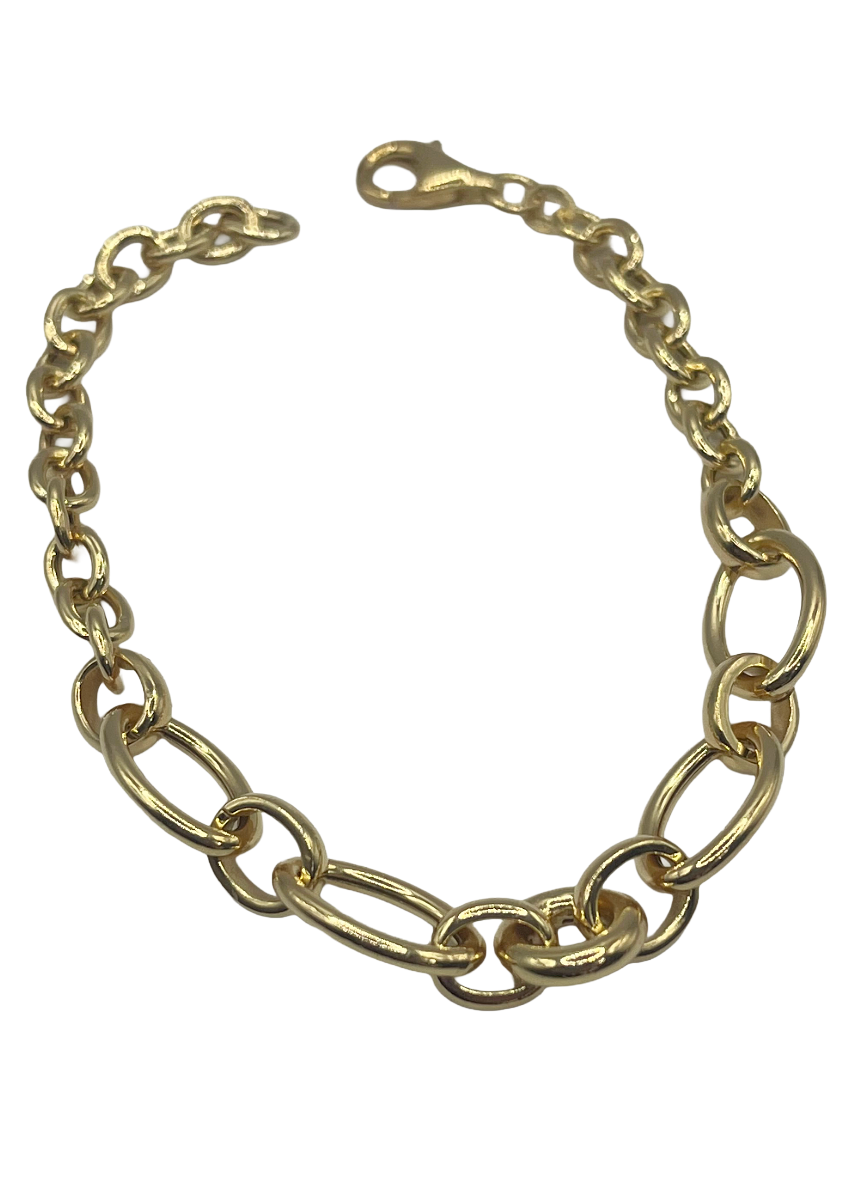 Bracelet pour femme fait main en argent 925 plaqué or – Élégant maillons ovales alternés
