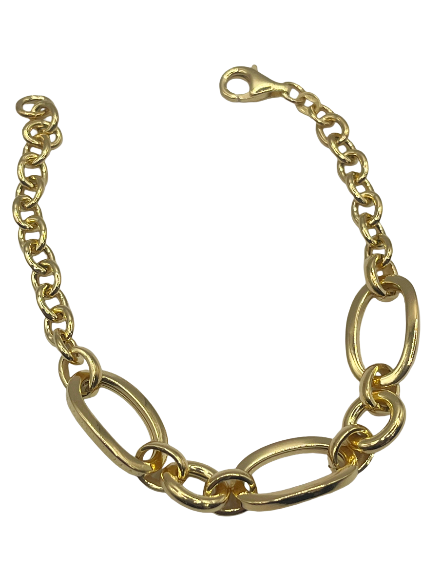 Bracelet Femme en Argent 925 Plaqué Or – Maille Ovale Alternée Polie 20 cm | CM Silver Jewels