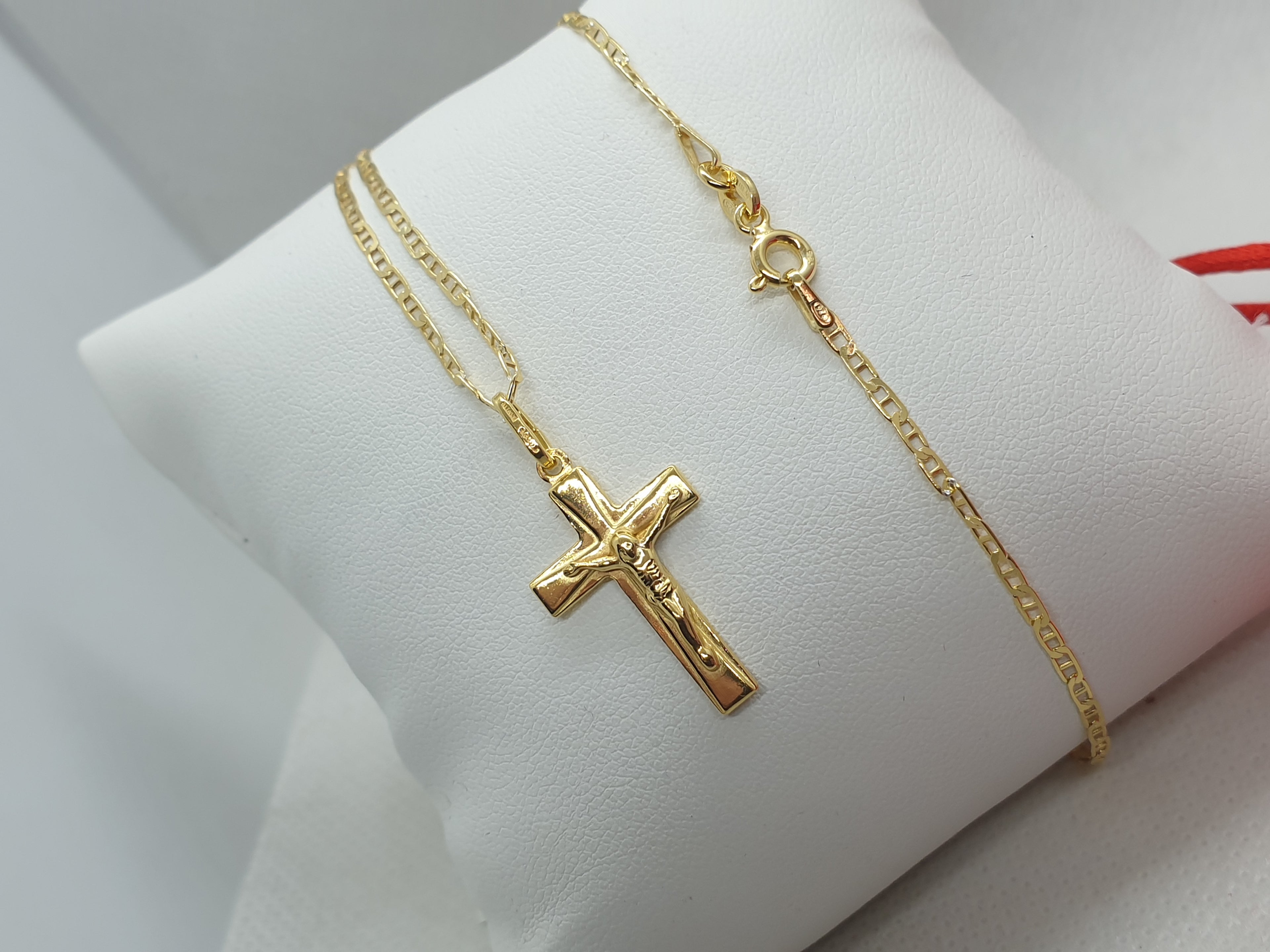 Set Uomo Collana e Bracciale in Argento 925 Placcato Oro Giallo – Catena Classica con Croce - Gioielleria CM SILVER & JEWELS