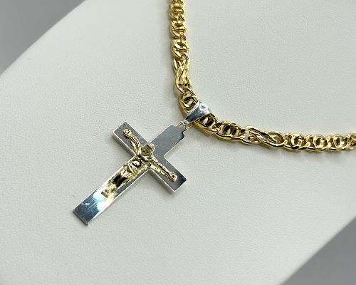 Set Collana in Argento 925 Placcato Oro con Croce Bicolore – 50 cm, 5 mm | CM Silver Jewels