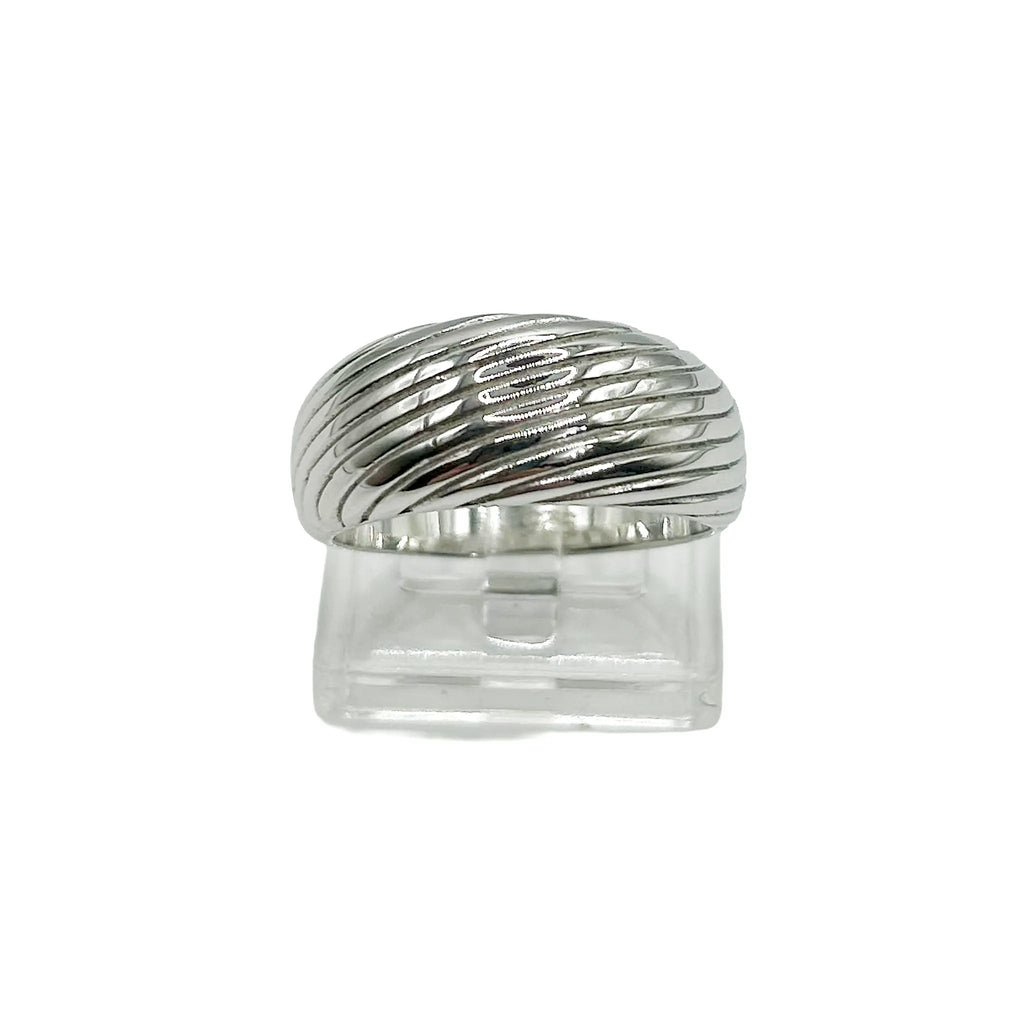 Women's Striped 925 Silver Ring - Hypoallergenic and Durable